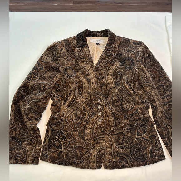 Tahari Brown Paisley Corduroy Blazer Size 10 Petite - Picture 1 of 4